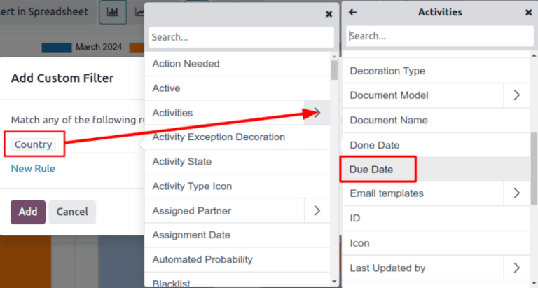 自定义筛选器弹出窗口，突出显示活动和截止日期的选项。