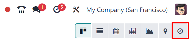 右上角菜单，突出显示活动图标。