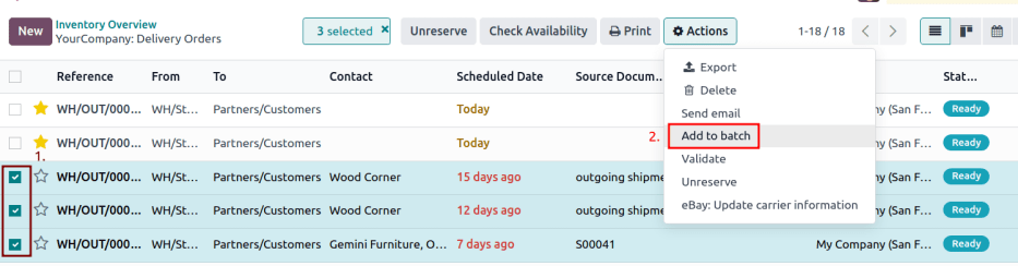 使用 *添加到批次* 按钮，从 *操作* 按钮的列表中选择。