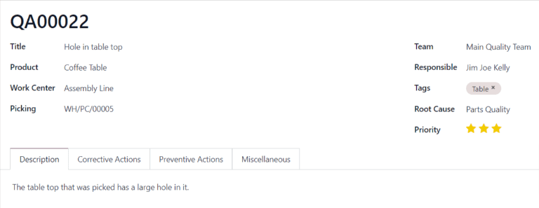 已填写的质量警报表单。