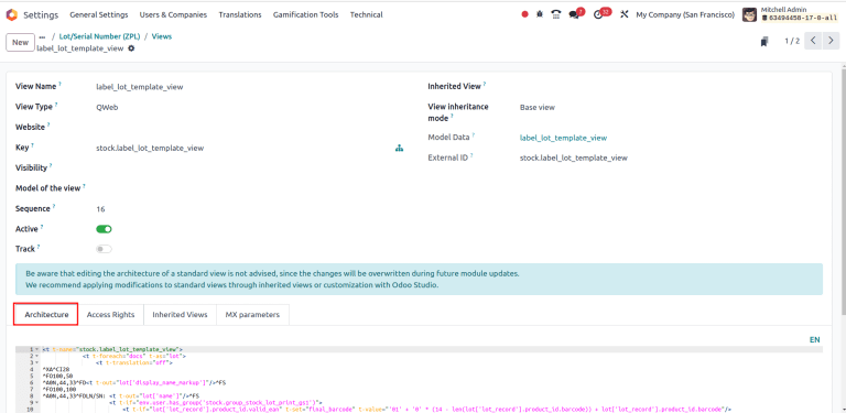 视图中的架构选项卡。
