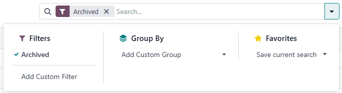 路由页面上的已归档筛选器。