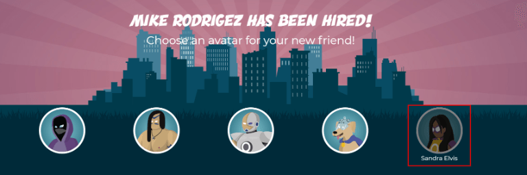 雇佣界面。展示了一组可供选择的头像，任何已被选择的头像会显示为灰色。