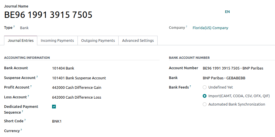 手动配置您的银行信息