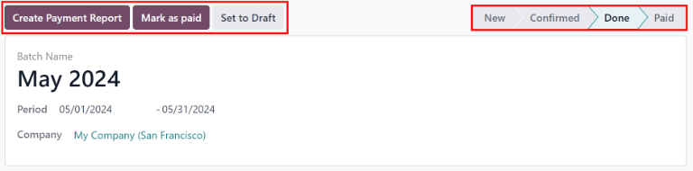 一个状态为完成的批次，突出显示了可用的按钮。
