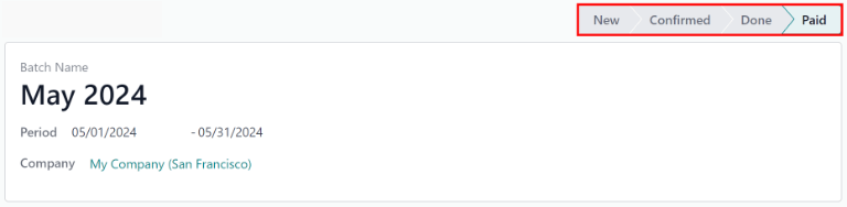 一个状态为已支付的批次，突出显示可用的按钮。
