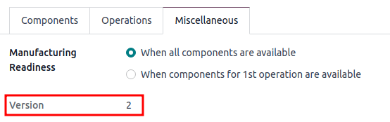 在 Miscellaneous 选项卡中查看当前 *BOM* 版本。