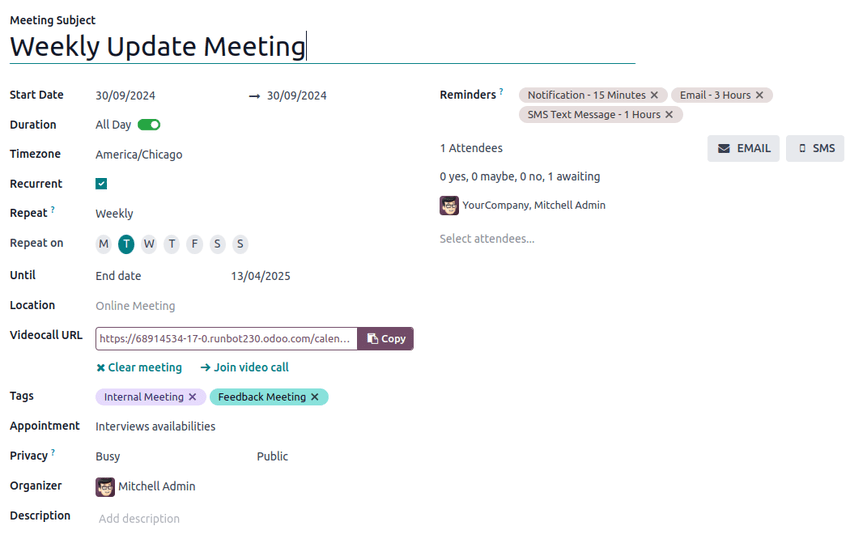 新日历活动的完整活动表单。