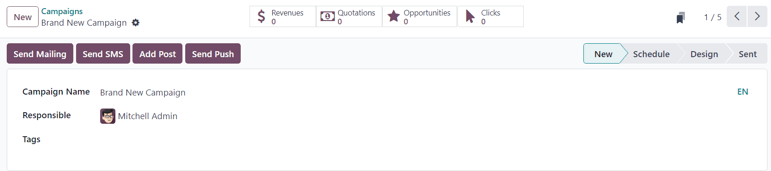 查看 Odoo 电子邮件营销中的活动弹出窗口。
