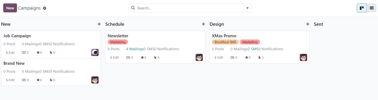 查看 Odoo 电子邮件营销中的活动弹出窗口。