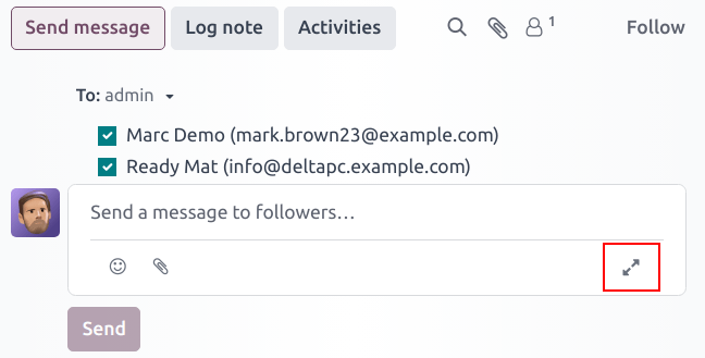一个强调展开图标的 chatter composer。