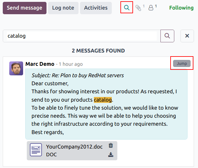 在讨论线程中的搜索结果，突出显示搜索图标和跳转按钮。