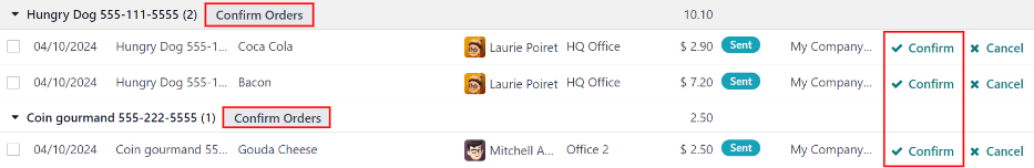 今日订单仪表盘，突出显示了确认订单的两种不同方式。