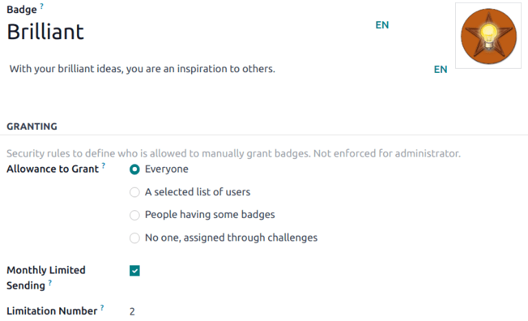 新徽章的详情页面。