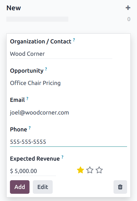 带有新创建商机的CRM管道。