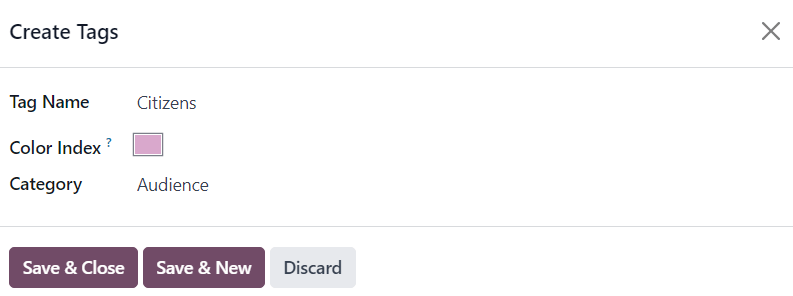 与 Talks 页面上下拉筛选菜单对应的创建标签弹出表单。