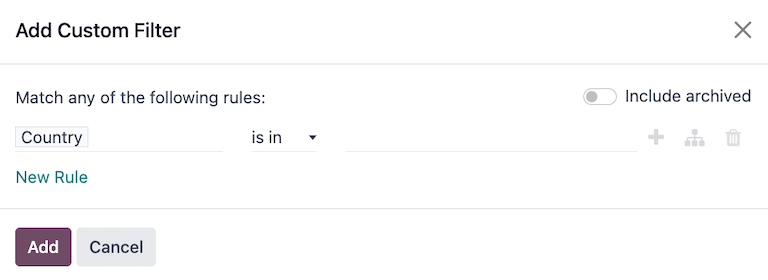 添加自定义筛选器的弹出窗口。