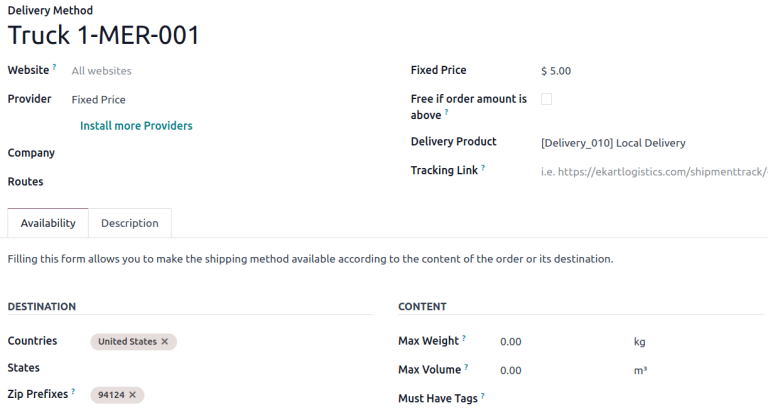 配送方式表单。