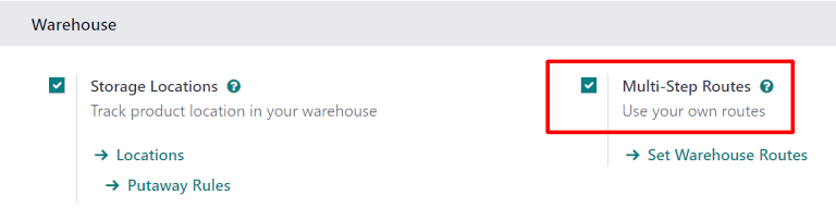在库存设置中激活多步路线和存储位置。