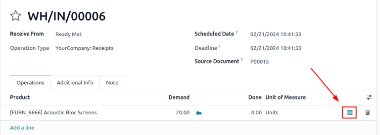 在产品行中显示“详细操作”图标。