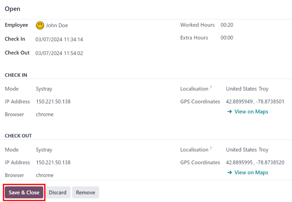考勤条目的详细信息。