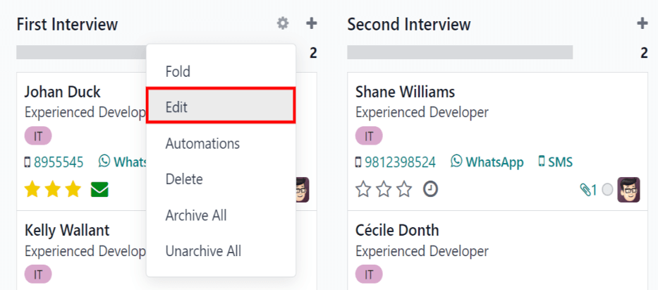 点击齿轮后出现的下拉菜单。