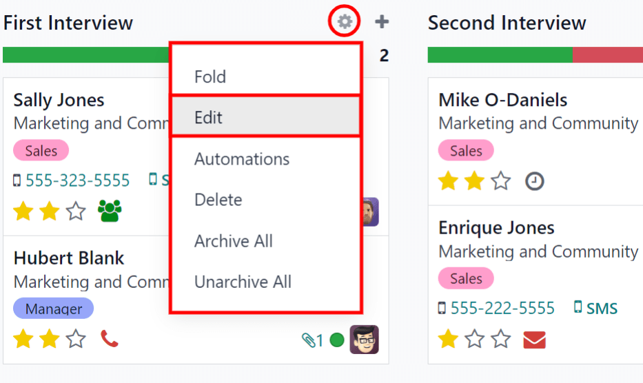 当鼠标悬停在列名上时出现的齿轮图标，以及点击时显示的 下拉菜单。