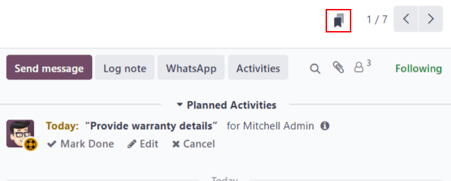 帮助台中的消息视图，重点关注知识书签图标。