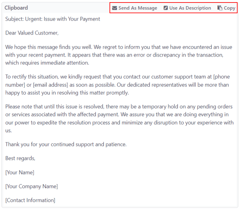 知识库中剪贴板的视图，重点关注发送和复制选项。