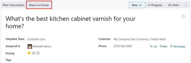 Odoo Helpdesk中可用的论坛页面概述。