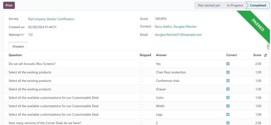 Odoo 营销自动化应用程序中的参与者页面。