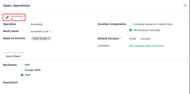 显示 *Instructions* 智能按钮以检查操作是否有额外的 说明。