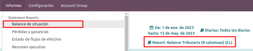 8 栏税务平衡报告的位置。