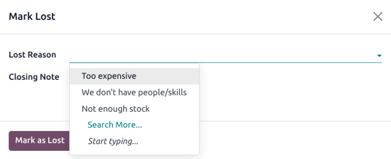 丢失原因弹窗，包含示例原因。
