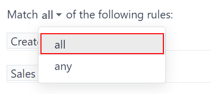 关闭添加自定义过滤器弹出窗口上的“匹配所有规则”选项。