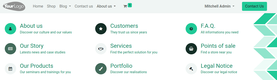 导航栏中的大型菜单。