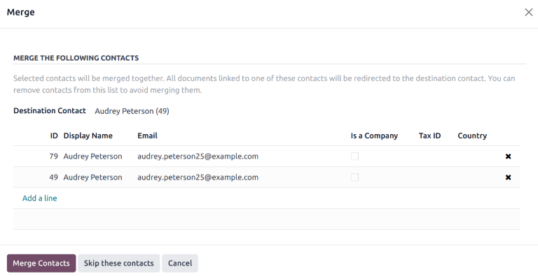 联系人应用中的合并弹出窗口。