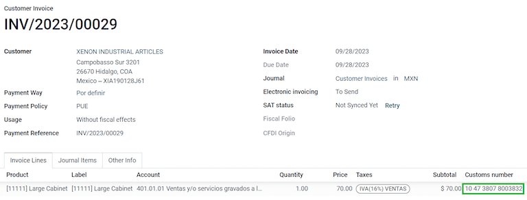 确认销售订单产品上的海关编号。