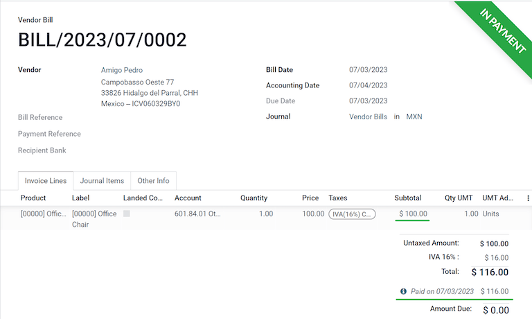 供应商账单正在支付中。