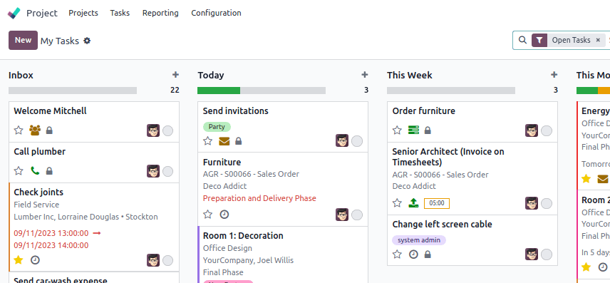 项目应用中“我的任务”管道的示例