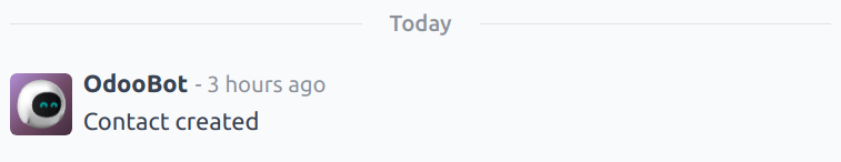 OdooBot 创建的联系人记录聊天线程的特写。