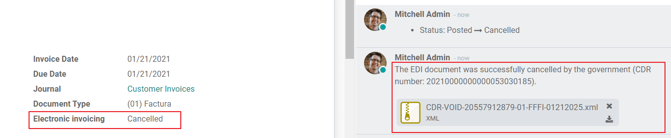 取消后的发票。