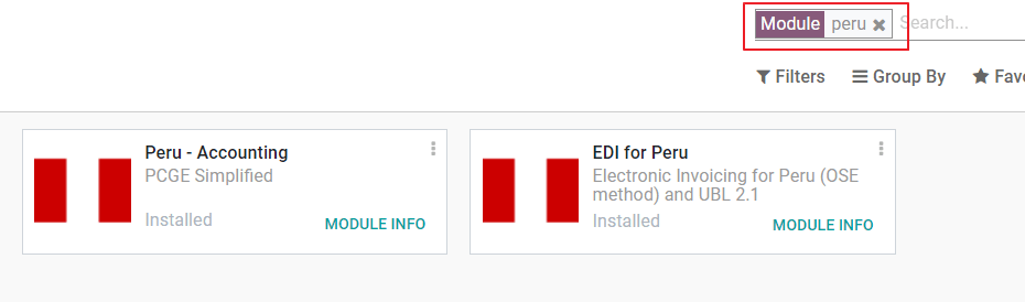 “模块”筛选器已设置为“秘鲁”