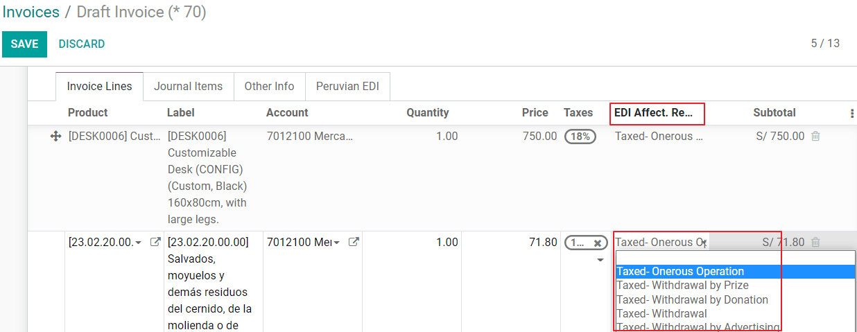 发票行中的税务影响原因。