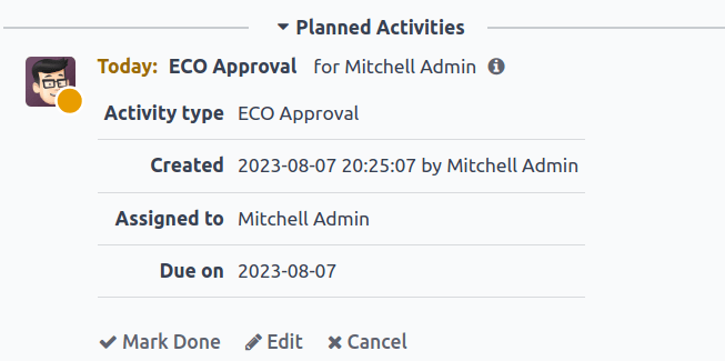 显示计划ECO审批的额外详细信息。