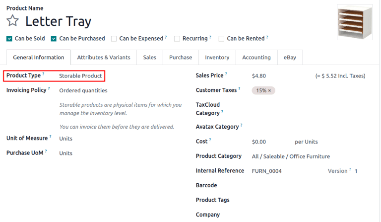 将产品类型设置为可存储。