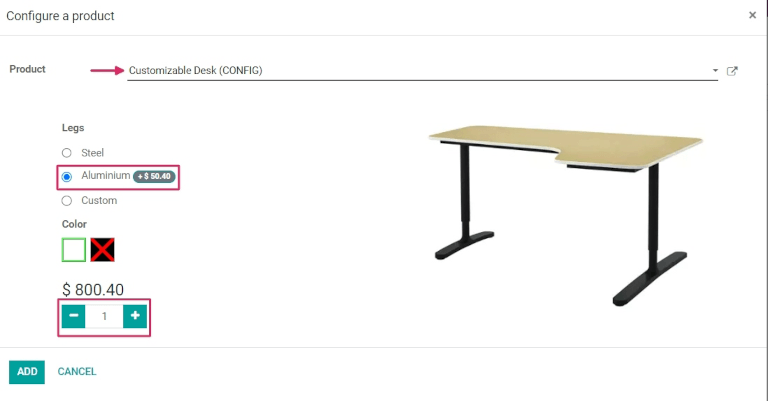 配置产品弹出窗口以选择变体属性。