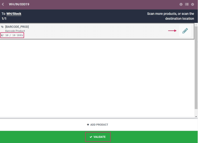 待验证转移中的收货概览。