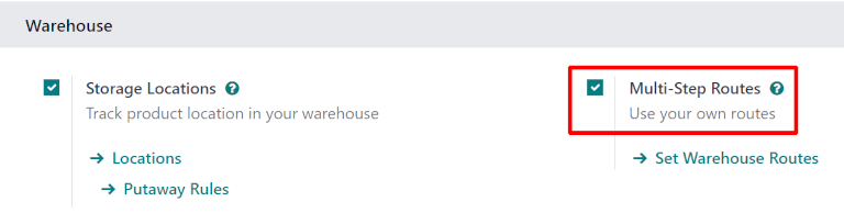 在库存设置中激活多步路线和存储位置。