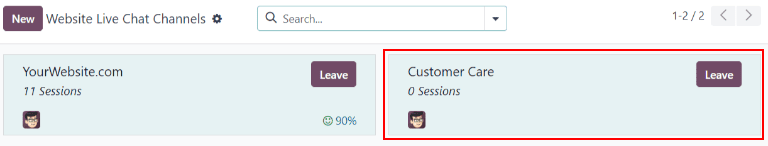 可用实时聊天渠道的看板卡片视图。